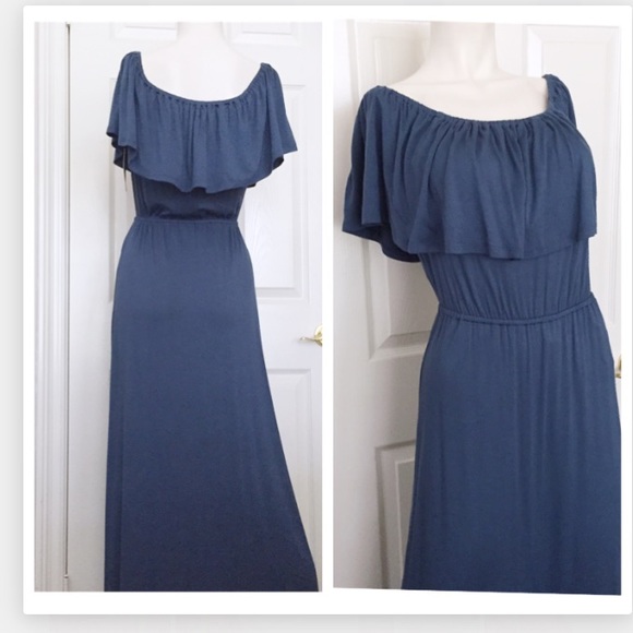NWT Ella Moss Blue Off The Shoulder Maxi Dress - Picture 2 of 7